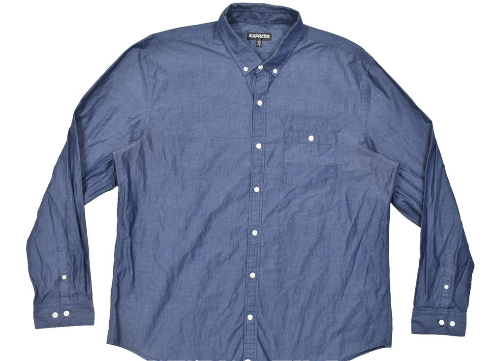 Express Men's XXL Blue Cotton Long Sleeve Button Down Shirt 18-18.5 Cotton
